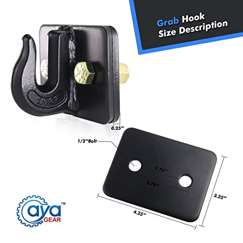 AyA Gear 2 Pack 3/8-in Bolt On Grab Hook Mount with Backer Plate Grab Hook Grade 70 Forged Steel Tow Hook Work Well for Loader, Tractor Bucket, RV, UTV,Truck (Black) - Image 3