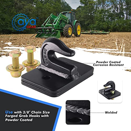 AyA Gear 2 Pack 3/8-in Bolt On Grab Hook Mount with Backer Plate Grab Hook Grade 70 Forged Steel Tow Hook Work Well for Loader, Tractor Bucket, RV, UTV,Truck (Black) - Image 2