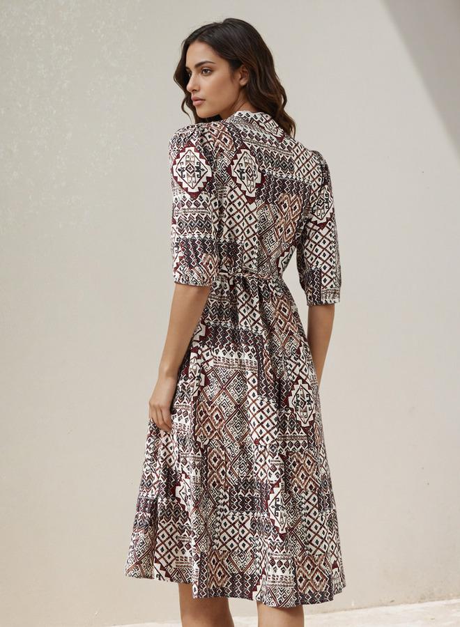 Splash FAV Printed Midi Women Dress with Pintuck Detail Viscose - Image 3