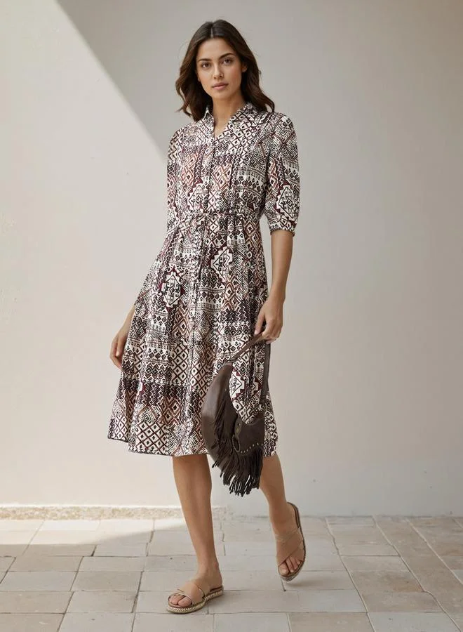 Splash FAV Printed Midi Women Dress with Pintuck Detail Viscose