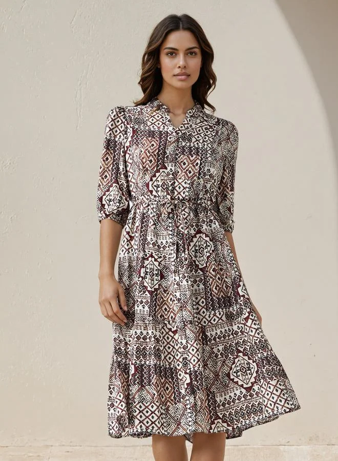 Splash FAV Printed Midi Women Dress with Pintuck Detail Viscose