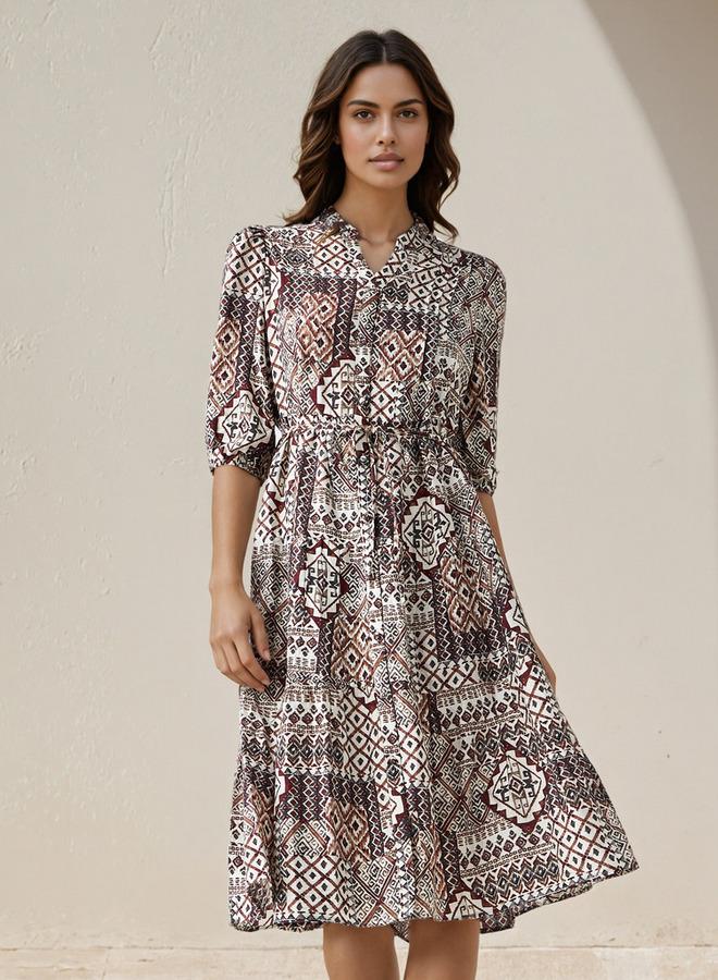Splash FAV Printed Midi Women Dress with Pintuck Detail Viscose - Image 1