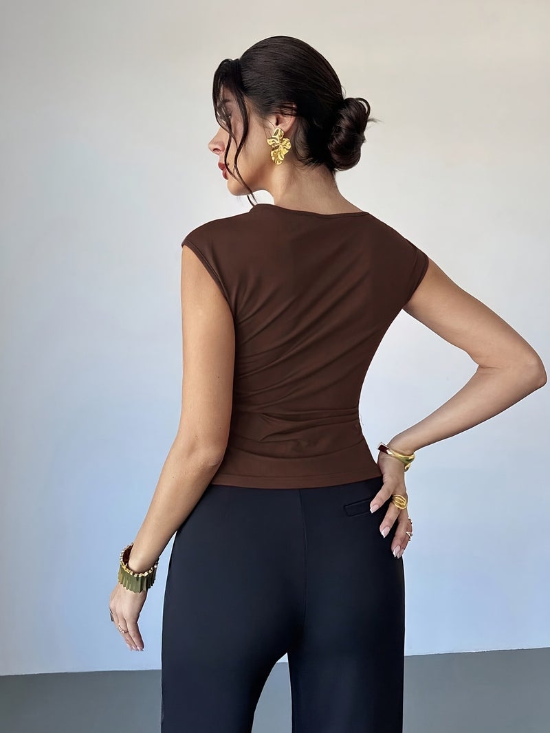 Women's Casual and Elegant Asymmetrical Shoulder T - Shirt with Metal Decoration, Model BK251224071 - Suitable for Outings, Parties, and Other Occasions \u002F Women's Autumn Apparel... - Image 2