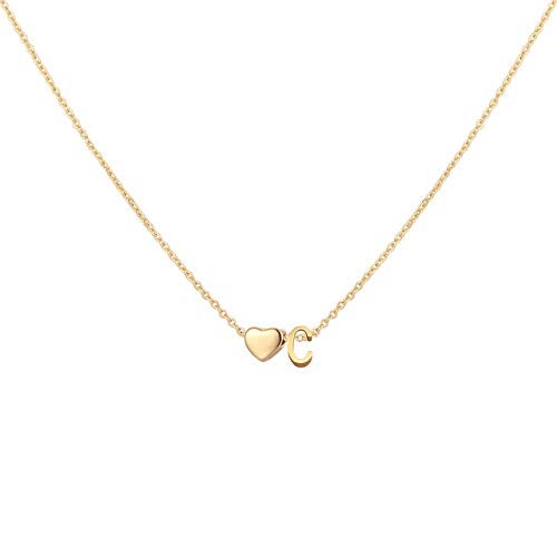 Glimmerst Initial Heart Necklace 18K Gold Plated Stainless Steel Tiny Heart Letter C Necklace Personalized Monogram Name Necklace for Women - Image 1