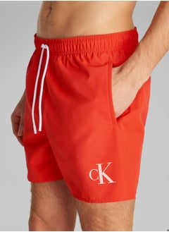 Calvin Klein Jeans Men's Medium Drawstring Swim Shorts - CK Monogram - Polyester, Red  - Image 5