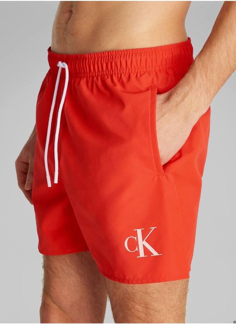 Calvin Klein Jeans Men's Medium Drawstring Swim Shorts - CK Monogram - Polyester, Red  - Image 5