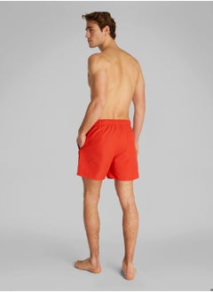 Calvin Klein Jeans Men's Medium Drawstring Swim Shorts - CK Monogram - Polyester, Red  - Image 4