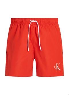 Calvin Klein Jeans Men's Medium Drawstring Swim Shorts - CK Monogram - Polyester, Red  - Image 2