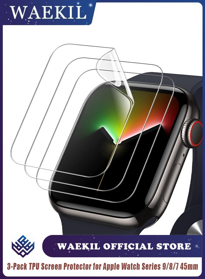 وايكيل واقي شاشة TPU مكون من 3 قطع لساعة Apple Watch Series 9/8/7 مقاس 45 مم، غشاء مرن شفاف عالي الدقة مع خاصية الشفاء الذاتي، وتغطية كاملة مضادة للخدش، ومجموعة تركيب خالية من الفقاعات - Image 1