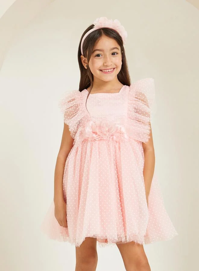 ستايلي فستان شبكي بخيوط دوبي وكشكش