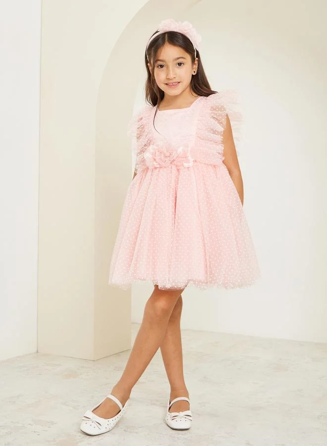 ستايلي فستان شبكي بخيوط دوبي وكشكش