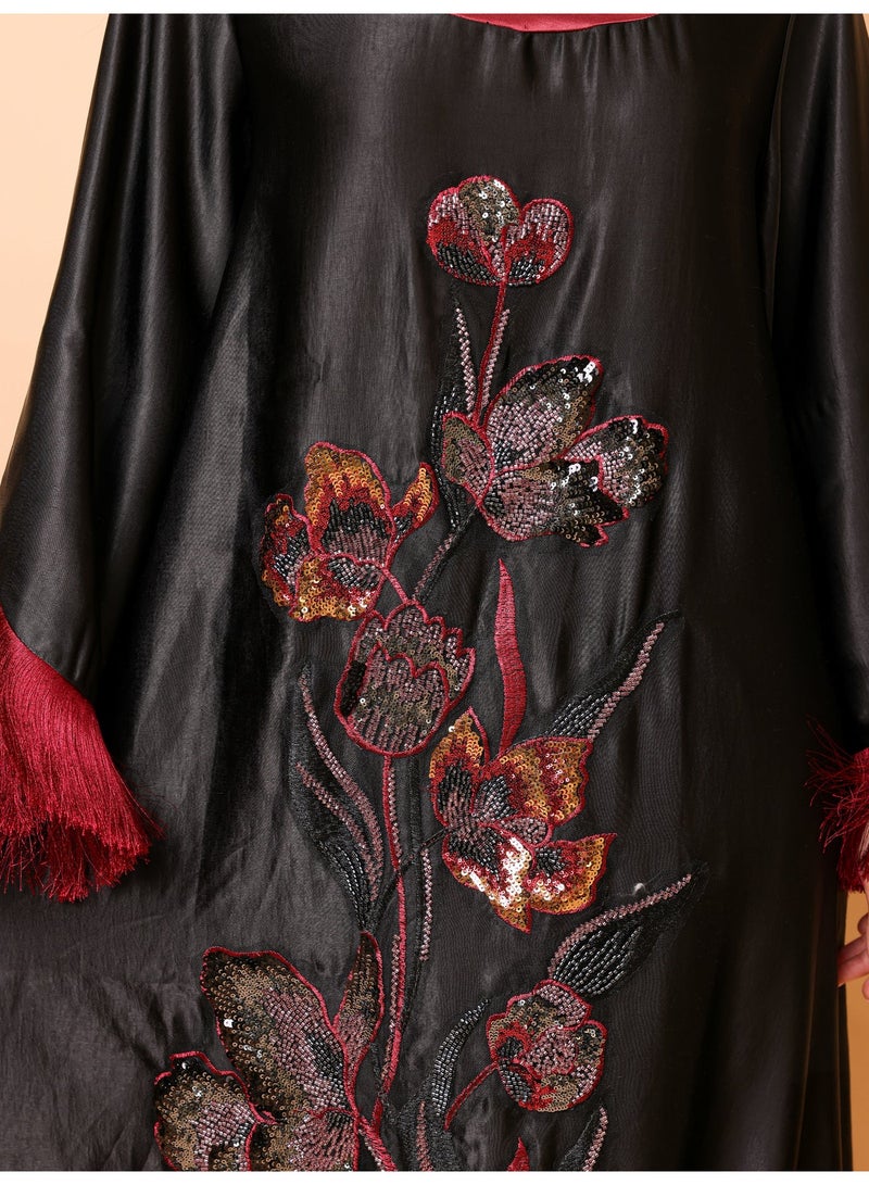 اكسا أكمام عصرية بتصميم زهور أنيقة من القماش اللامع - Image 5