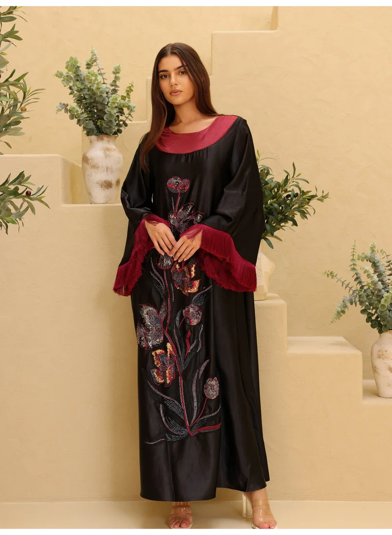 IKKXA Elegant Shimmer Fabric Floral Design Modern Sleeves