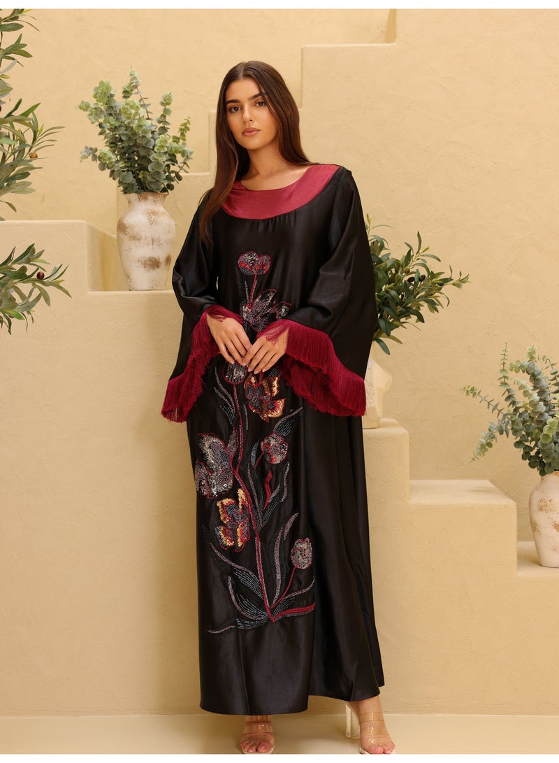 اكسا أكمام عصرية بتصميم زهور أنيقة من القماش اللامع - Image 1