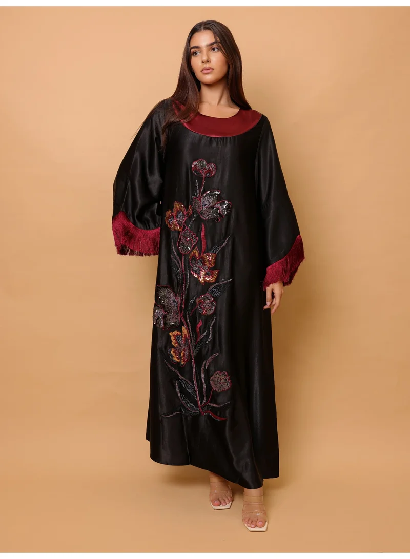 IKKXA Elegant Shimmer Fabric Floral Design Modern Sleeves
