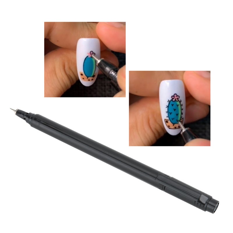 Black Nail Graffiti Pen Quick Dry Easy To Operate - Imported Fiber Hollow Tip Nail Art Drawing Tool for Flower Patterns and Home Nail Salon - Image 5