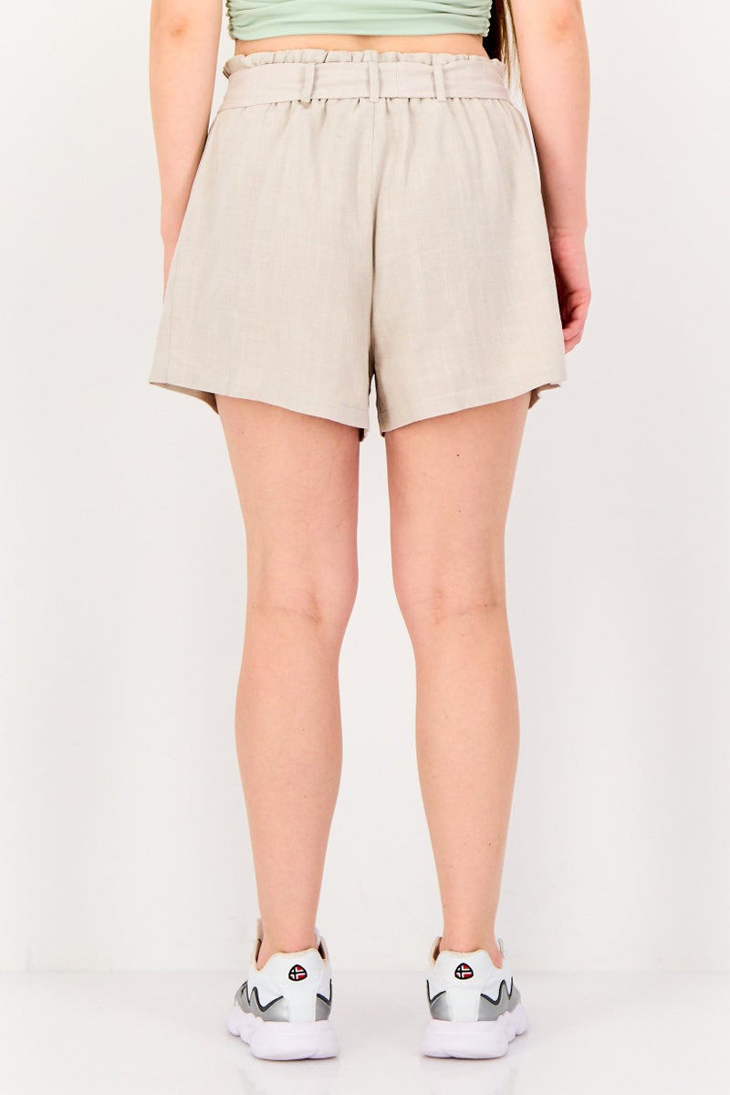DOROTHY PERKINS Women Textured Belted Basic Shorts, Light Grey - Image 3