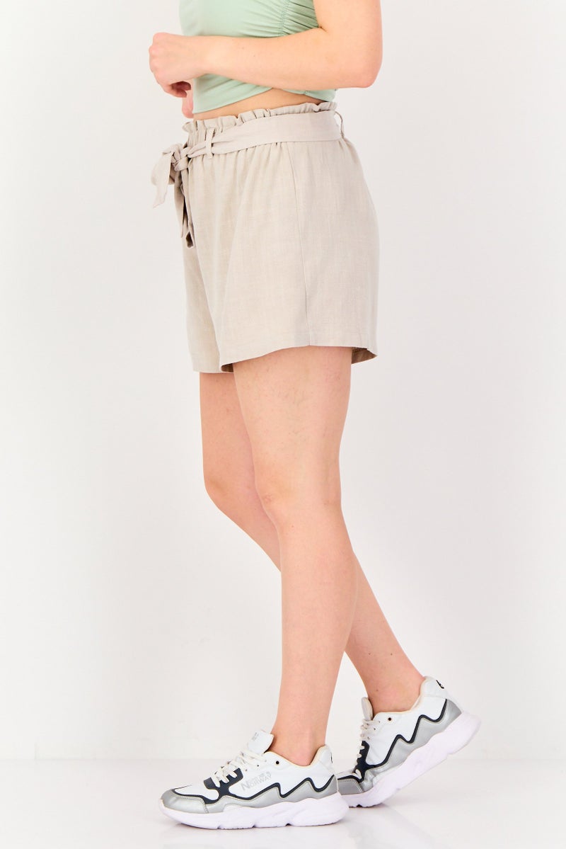 DOROTHY PERKINS Women Textured Belted Basic Shorts, Light Grey - Image 2