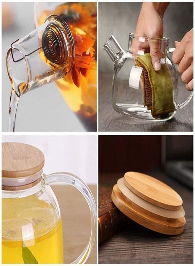 XiuWoo Glass Teapot with Removable Infuser, Stovetop Safe Teapot for Loose Leaf and Blooming Tea, 1000ml Clear Teapots with Bamboo Lid  - Image 3