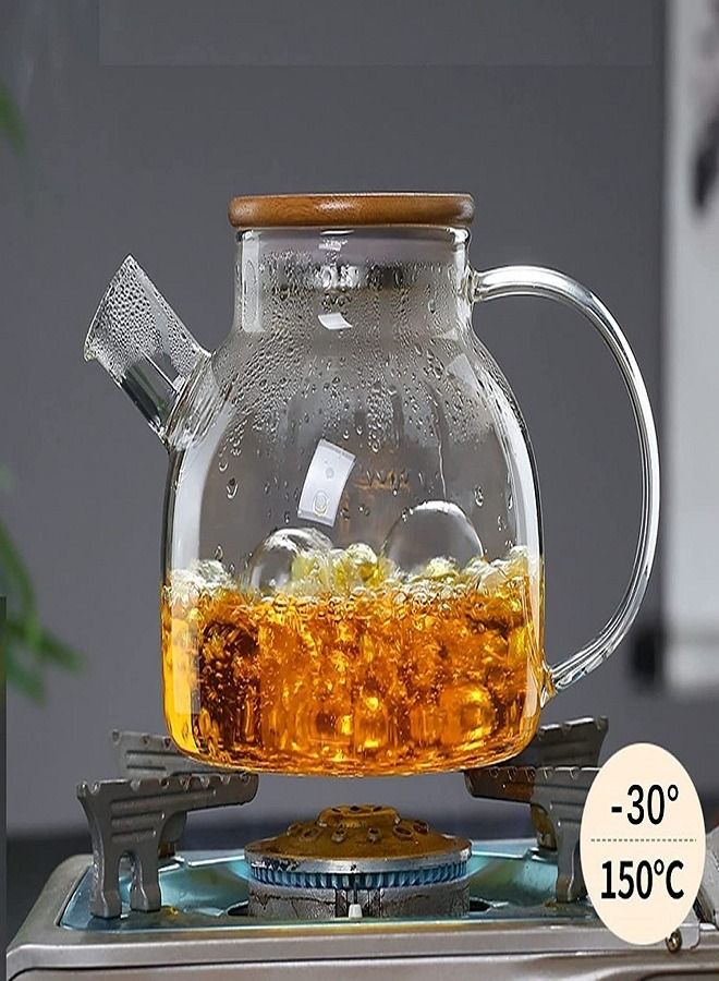 XiuWoo Glass Teapot with Removable Infuser, Stovetop Safe Teapot for Loose Leaf and Blooming Tea, 1000ml Clear Teapots with Bamboo Lid  - Image 2