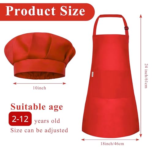 uniformer Kids Apron with Chef Cap for Cooking, Baking, Painting Art & Crafts | Adjustable Child Apron with 2 Pockets | Great for Kitchen, School (Red_Pack of 1) - Image 3
