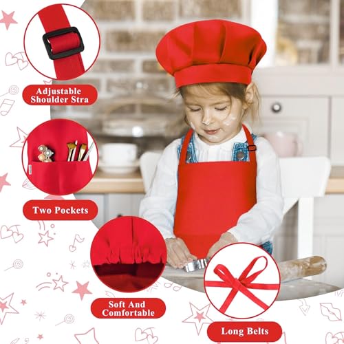 uniformer Kids Apron with Chef Cap for Cooking, Baking, Painting Art & Crafts | Adjustable Child Apron with 2 Pockets | Great for Kitchen, School (Red_Pack of 1) - Image 4
