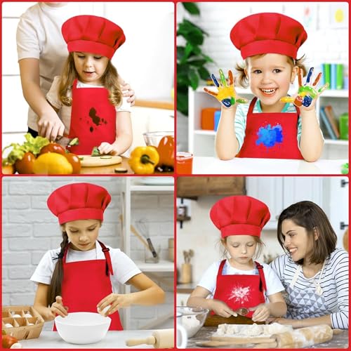 uniformer Kids Apron with Chef Cap for Cooking, Baking, Painting Art & Crafts | Adjustable Child Apron with 2 Pockets | Great for Kitchen, School (Red_Pack of 1) - Image 5