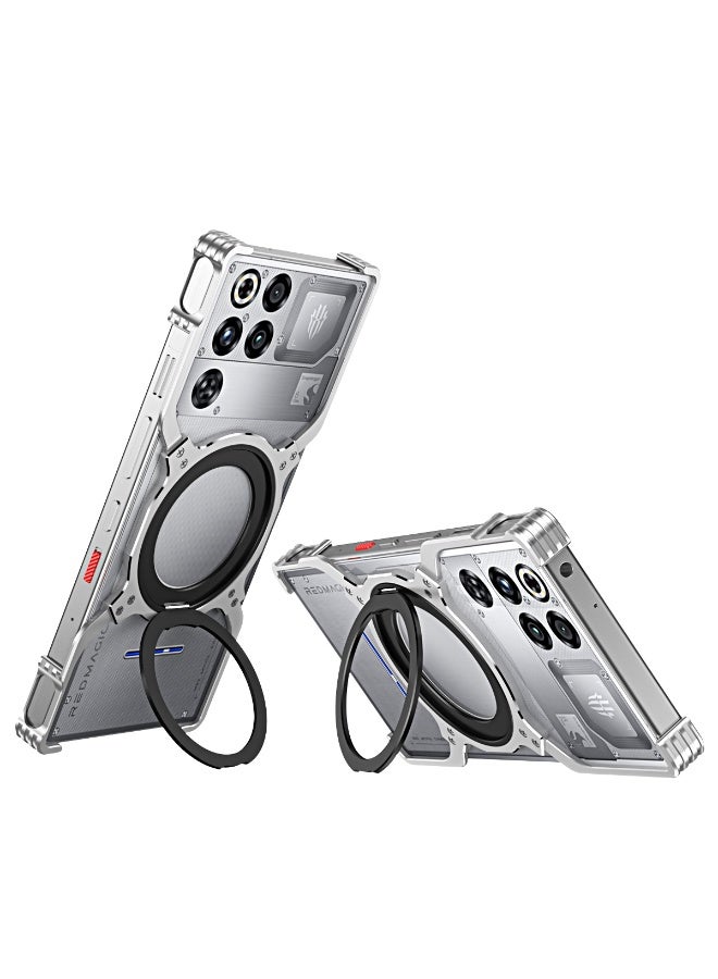 Aluminum Metal Case for Redmagic 11S Pro / 11S Pro+ / 11 Pro / 11 Pro+, 360° Rotation Kickstand, Frameless Design Bumper Cover, Silver - Image 1
