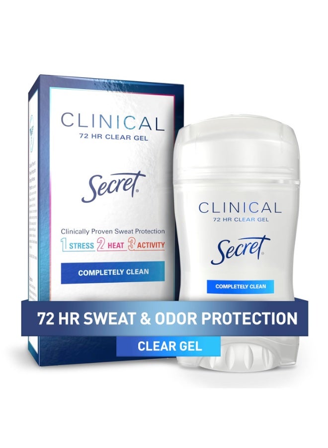 Secret Clinical Strength Antiperspirant Deodorant for Women, 3X Stress Protection, 72hr Sweat & Odor Protection, PH Balancing Minerals, Clear Gel, Completely Clean Scent, 1.6 oz - Image 1