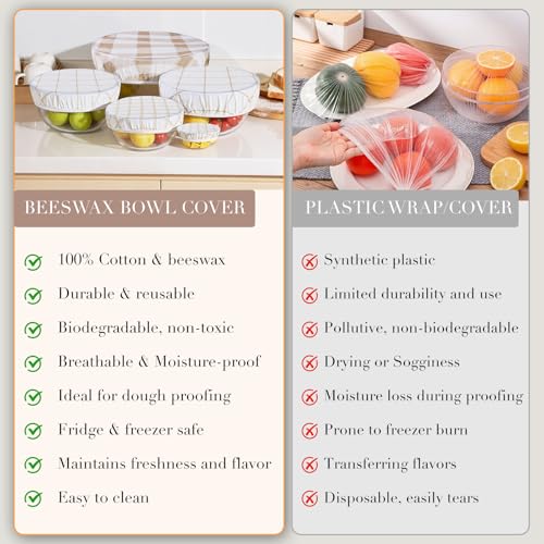 Tirphy 5-Size Reusable Bowl Covers for Bread Proofing - Beeswax Bowl Covers Reusable 4/6/8/10/12 Inch - Elastic Cotton Cloth Sourdough Cover - Shower Caps for Sourdough Bread (Simple style) - Image 4