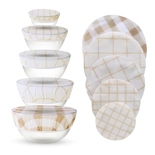 Tirphy 5-Size Reusable Bowl Covers for Bread Proofing - Beeswax Bowl Covers Reusable 4/6/8/10/12 Inch - Elastic Cotton Cloth Sourdough Cover - Shower Caps for Sourdough Bread (Simple style) - Image 1
