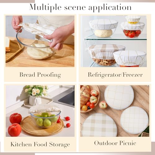 Tirphy 5-Size Reusable Bowl Covers for Bread Proofing - Beeswax Bowl Covers Reusable 4/6/8/10/12 Inch - Elastic Cotton Cloth Sourdough Cover - Shower Caps for Sourdough Bread (Simple style) - Image 5