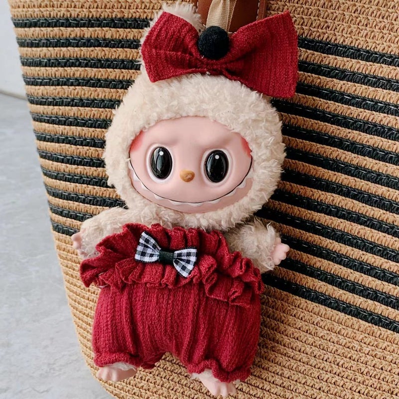 17cm Labubu Keychain Vinyl Doll Dress Clothing Red pants + head flower(clothes only,excluding doll) 