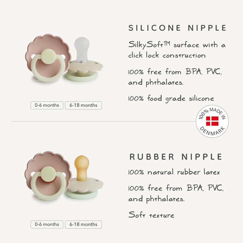 FRIGG Daisy SilkySoft Silicone Baby Pacifier | Made in Denmark | BPA-Free (Croissant/Portobello, 0-6 Months) - Image 3