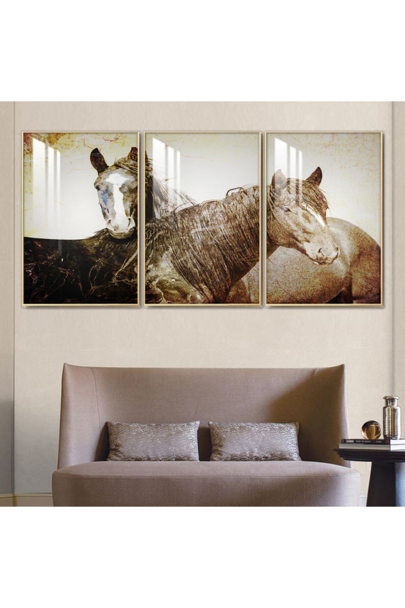 Marktna Three wooden wall painting with a frame and a clear acrylic layer - Image 1