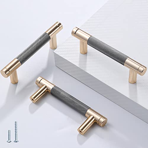 Ntresbonne 12 Pack 3 Inch 76 mm Barrel Cabinet Pulls Gold and Grey Cupboard Aluminum Handles Drawer Pull Cabinet Handles - Image 1