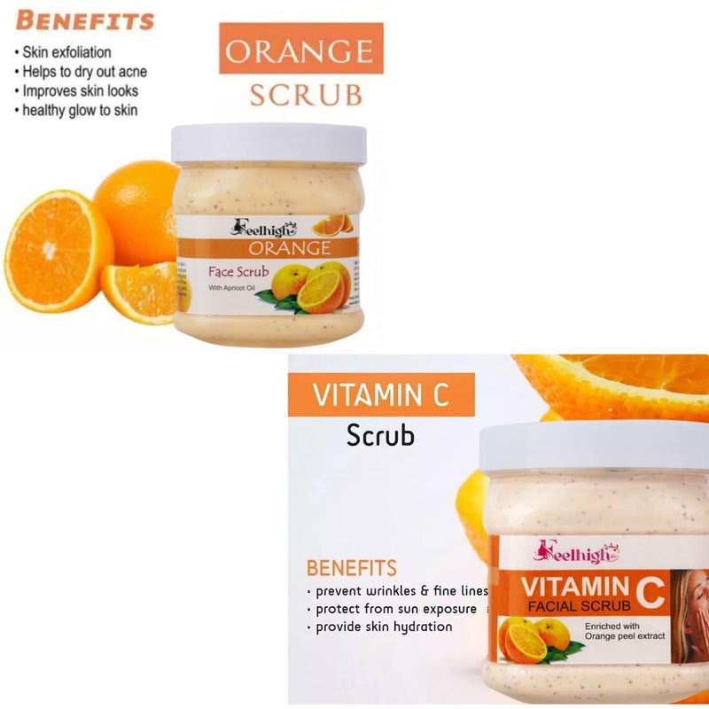 FEELHIGH Face  Body Orange Scrub enriched with Apricot oil 500ml  Vitamin C scrub enriched with Orange peel extract 500ml Man  Woman - Image 2