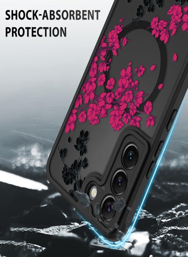OOK Case Fit for Samsung Galaxy S22 6.2 Inch (Compatible with MagSafe) Hot Pink Floral Flowers Design Translucent Phone Cover Soft TPU + Hard PC Anti-Scratch Shockproof Magnetic Case for Women - Image 4