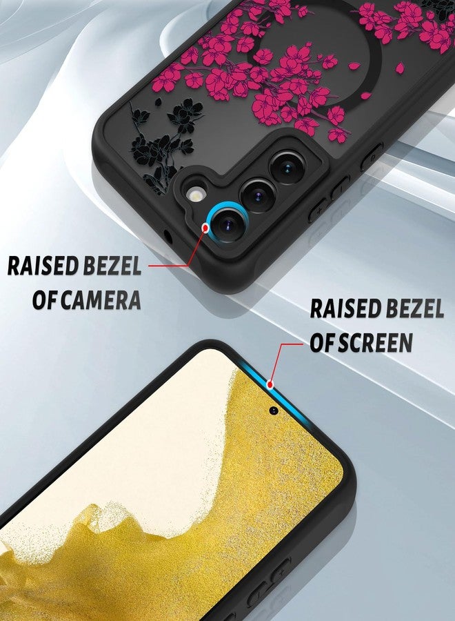 OOK Case Fit for Samsung Galaxy S22 6.2 Inch (Compatible with MagSafe) Hot Pink Floral Flowers Design Translucent Phone Cover Soft TPU + Hard PC Anti-Scratch Shockproof Magnetic Case for Women - Image 3