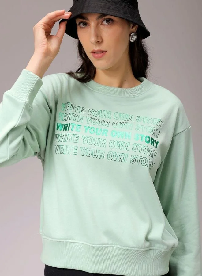 Freehand  Women Relaxed Fit Typography Printed Crew Neck Long Sleeve Crewneck Sweatshirt  | Best Price UAE