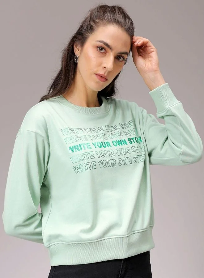 Women Relaxed Fit Typography Printed Crew Neck Long Sleeve Crewneck Sweatshirt