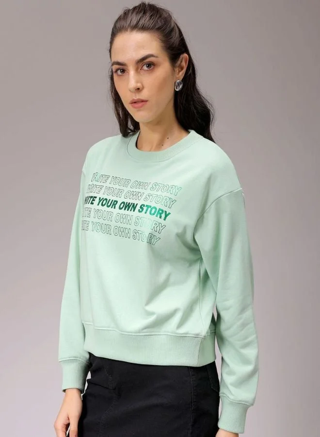 Freehand  Women Relaxed Fit Typography Printed Crew Neck Long Sleeve Crewneck Sweatshirt  | Best Price UAE
