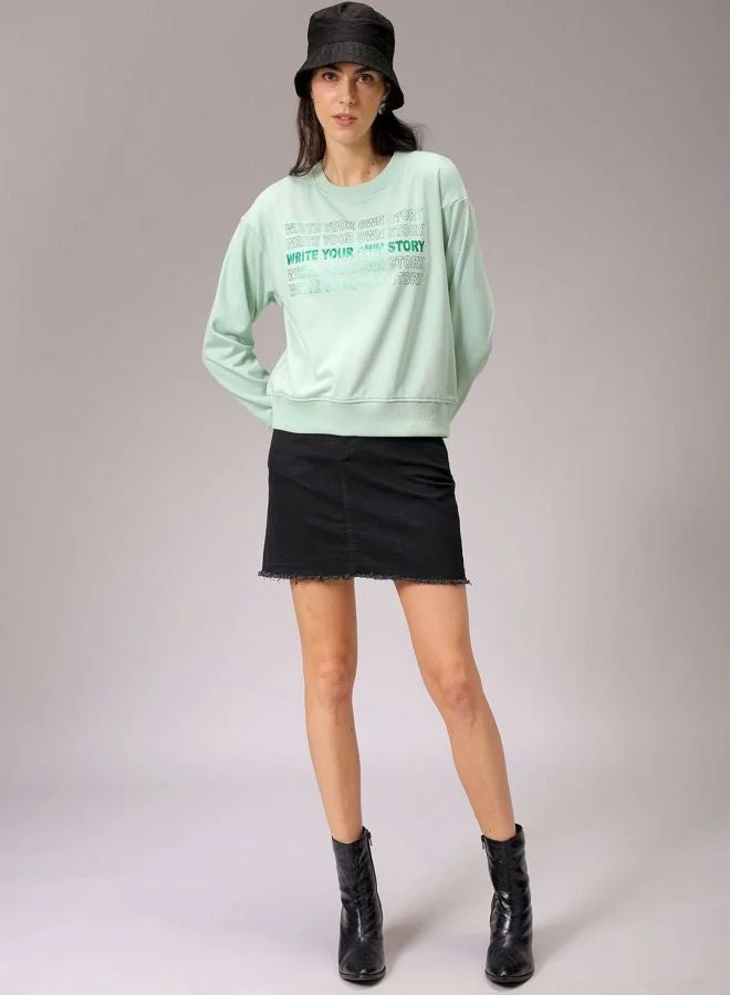 Freehand  Women Relaxed Fit Typography Printed Crew Neck Long Sleeve Crewneck Sweatshirt  | Best Price UAE