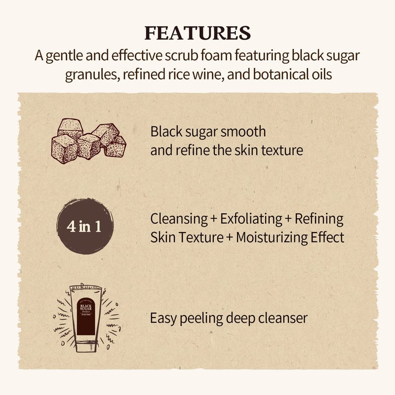 SKIN FOOD since 1957 SKINFOOD Black Sugar Perfect Scrub Foam 180g - Detoxifying Pore Scrubs & Exfoliator Soft & Rich Bubble Facial Foam Cleanser, Removes Dead Skin Cells - Exfoliating Skincare for Men & Women (6.35 oz) - Image 3