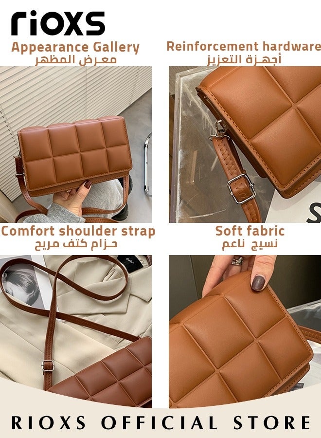 RIOXS Women Quilted Crossbody Bag, Small Trendy Shoulder Bag, Fashionable Leather Lightweight Handbag, Classic Soft Leather Satchel, Ideal for Travel or As Fashionable Accessory - Image 5