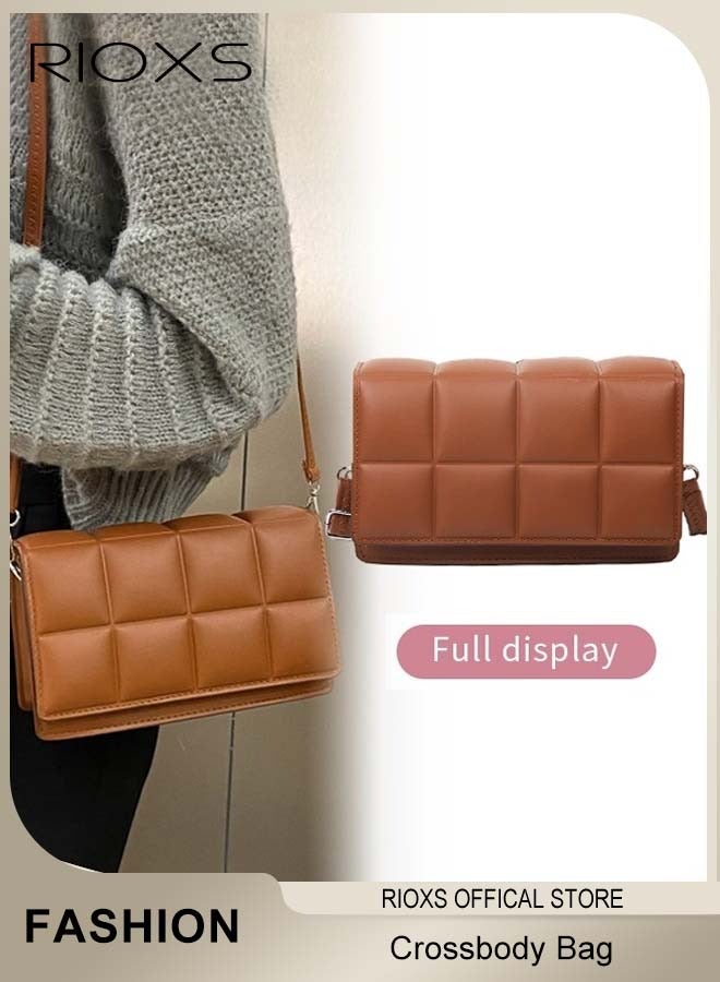 RIOXS Women Quilted Crossbody Bag, Small Trendy Shoulder Bag, Fashionable Leather Lightweight Handbag, Classic Soft Leather Satchel, Ideal for Travel or As Fashionable Accessory - Image 1
