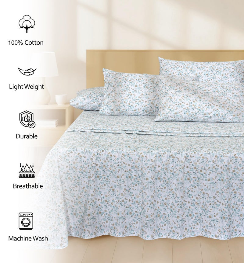 RUVANTI 6 Pcs Cotton Sheets - 100% Natural Cotton Soft, Lightweight & Breathable Crispy Percale Sheets, Full Size Bed Sheets 16" Deep Pockets, Fleur & Field - Image 2