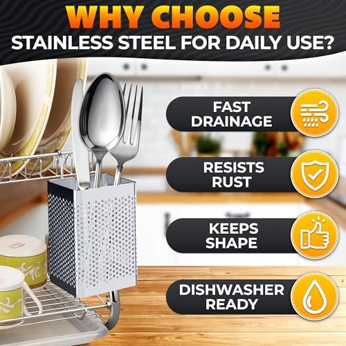 VIKROM Dishwasher Chopstick Basket – 2.87" x 2.87" x 4" Stainless Steel Utensil Holder | Rust-Resistant Perforated Caddy with Hooks for Organizing Chopsticks, Straws, Teaspoons, and Small Kitchen Tools - Image 3
