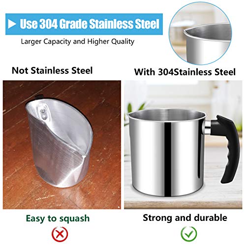 DINGPAI Candle Making Pouring Pot, DINGPAI 44oz Double Boiler Wax Melting Pot, 1pc Spoon, 304 Stainless Steel Candle Making Pitcher, Silver Color with Heat-Resistant Handle and Dripless Pouring Spout Design - Image 4