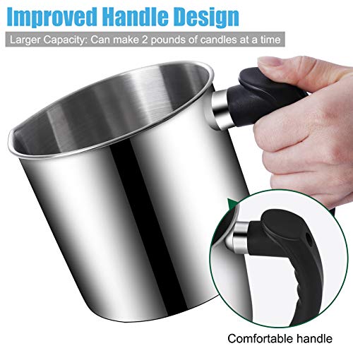 DINGPAI Candle Making Pouring Pot, DINGPAI 44oz Double Boiler Wax Melting Pot, 1pc Spoon, 304 Stainless Steel Candle Making Pitcher, Silver Color with Heat-Resistant Handle and Dripless Pouring Spout Design - Image 3